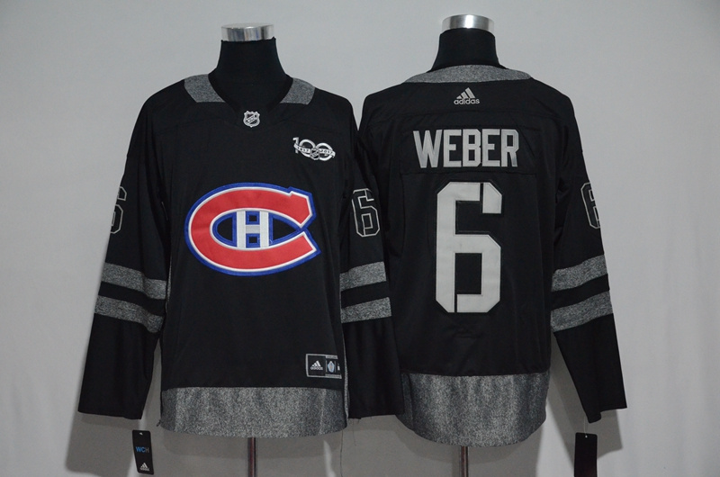 NHL Montreal Canadiens #6 Weber Black 1917-2017 100th Anniversary Stitched Jersey